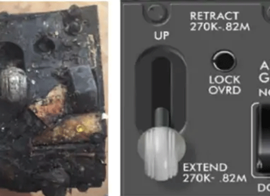 तस्वीर में बाईं तरफ एअर इंडिया की फ्लाइट का फ्यूल कंट्रोल स्विच है, जो क्रैश साइट पर मिला था। फ्यूल कंट्रोल स्विच विमान के कॉकपिट में थ्रस्ट लीवर के पास होते हैं।