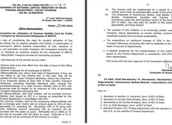 दिल्ली मेट्रो और डीटीसी बस में सफर करते यात्री, सरकारी कर्मचारियों के लिए शुरू की गई नई प्रोत्साहन योजना का प्रतीकात्मक दृश्य।