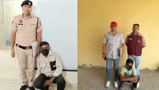अवैध देसी कट्टों के साथ गिरफ्तार आरोपियों पर कार्रवाई करती फरीदाबाद पुलिस।
