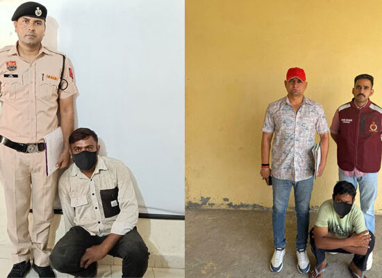 अवैध देसी कट्टों के साथ गिरफ्तार आरोपियों पर कार्रवाई करती फरीदाबाद पुलिस।