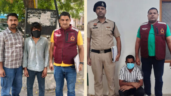 फरीदाबाद पुलिस की गिरफ्त में वाहन चोरी के आरोपी और बरामद वाहन।
