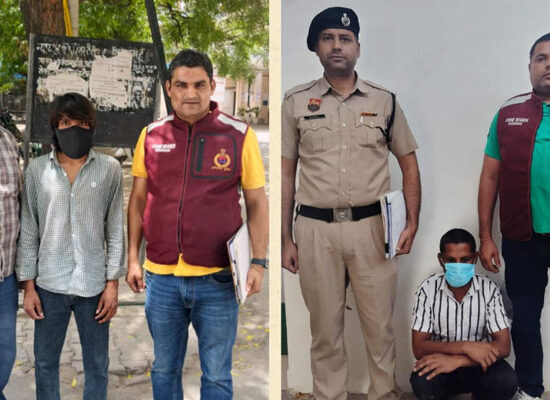 फरीदाबाद पुलिस की गिरफ्त में वाहन चोरी के आरोपी और बरामद वाहन।