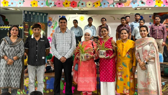 Students performing in the Inter-House Solo Singing Competition at DAV Public School Faridabad.