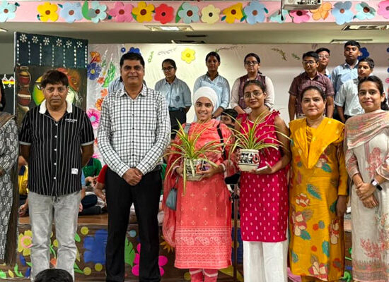 Students performing in the Inter-House Solo Singing Competition at DAV Public School Faridabad.