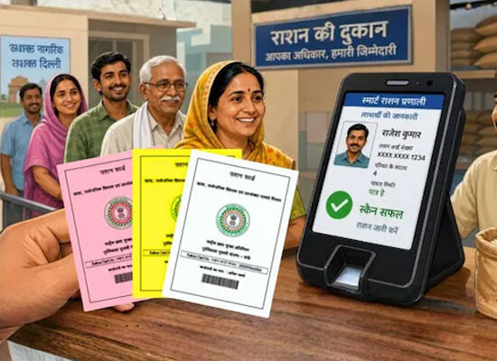 दिल्ली में Smart-PDS योजना के तहत QR कोड राशन कार्ड और फेस ऑथेंटिकेशन के जरिए राशन वितरण का सांकेतिक चित्र।