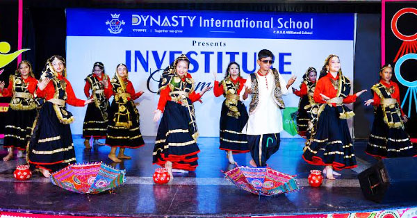 Newly elected Student Council members and academic achievers during the Investiture Ceremony 2026-27 at Dynasty International School, Sector-28, Faridabad.