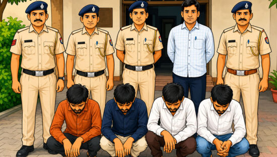 ईंट खरीदने के नाम पर साइबर ठगी मामले में गिरफ्तार आरोपी वाजिद, रामअवतार और अफरान के खिलाफ कार्रवाई करती फरीदाबाद पुलिस