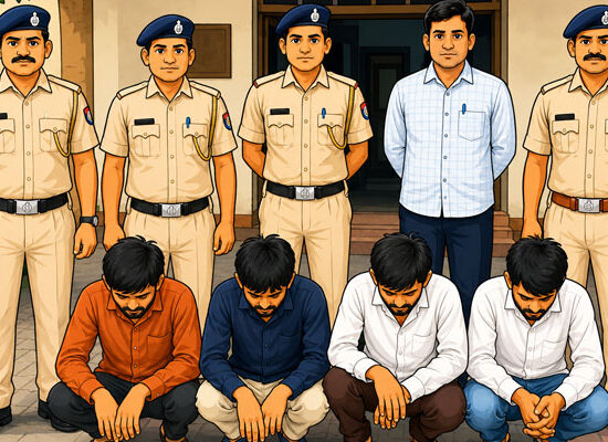 ईंट खरीदने के नाम पर साइबर ठगी मामले में गिरफ्तार आरोपी वाजिद, रामअवतार और अफरान के खिलाफ कार्रवाई करती फरीदाबाद पुलिस
