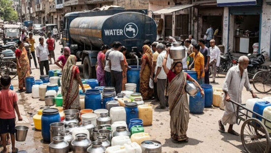 फरीदाबाद नगर निगम मुख्यालय के बाहर प्रदर्शन करते कर्मचारी और पार्षद समर्थक।