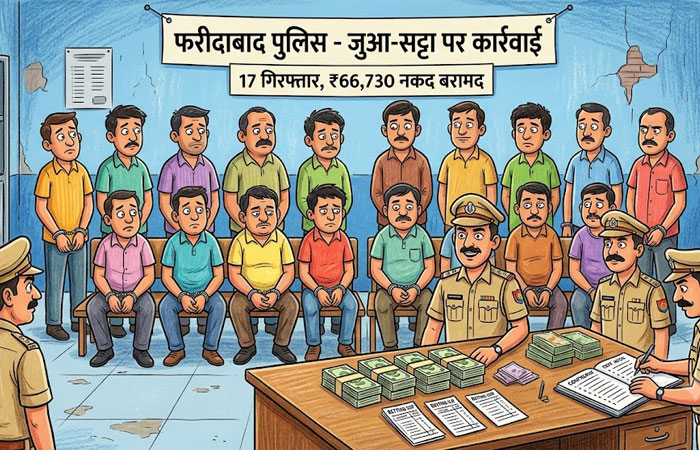 फरीदाबाद पुलिस द्वारा जुआ और सट्टा मामले में गिरफ्तार आरोपी एवं बरामद नकदी