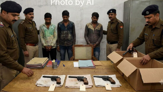 फरीदाबाद पुलिस द्वारा गिरफ्तार तीन आरोपी और बरामद तीन अवैध देसी कट्टे