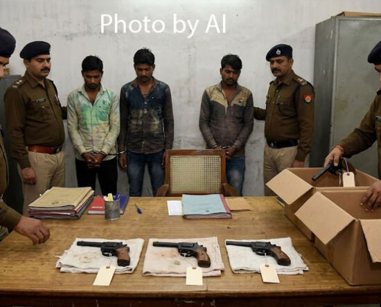 फरीदाबाद पुलिस द्वारा गिरफ्तार तीन आरोपी और बरामद तीन अवैध देसी कट्टे