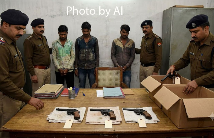 फरीदाबाद पुलिस द्वारा गिरफ्तार तीन आरोपी और बरामद तीन अवैध देसी कट्टे