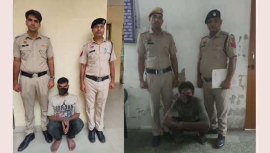 फरीदाबाद पुलिस द्वारा चोरी के दो मामलों में गिरफ्तार आरोपी और बरामद सामान।
