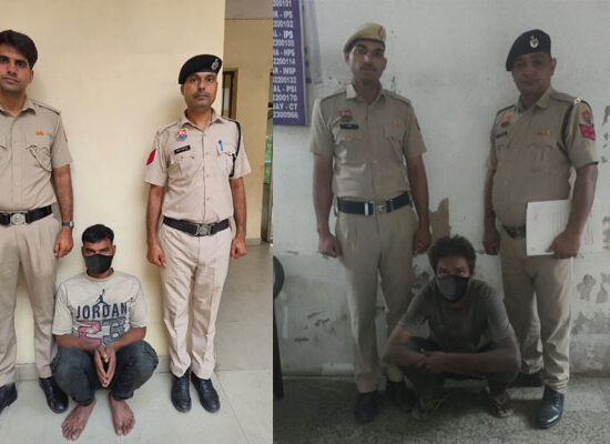 फरीदाबाद पुलिस द्वारा चोरी के दो मामलों में गिरफ्तार आरोपी और बरामद सामान।