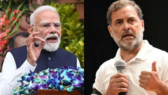 पेपर लीक मुद्दे पर वीडियो संदेश जारी करते प्रधानमंत्री नरेंद्र मोदी और प्रतिक्रिया देते कांग्रेस नेता राहुल गांधी।