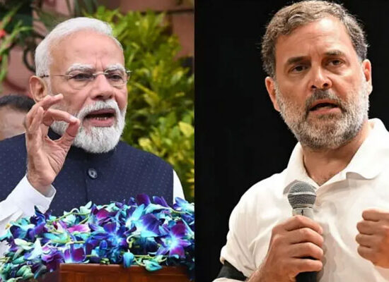 पेपर लीक मुद्दे पर वीडियो संदेश जारी करते प्रधानमंत्री नरेंद्र मोदी और प्रतिक्रिया देते कांग्रेस नेता राहुल गांधी।