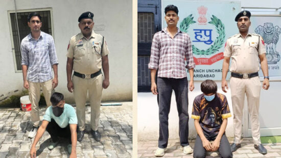 फरीदाबाद पुलिस द्वारा ऑपरेशन ट्रैकडाउन में गिरफ्तार 5 आरोपी और बरामद अवैध देसी कट्टे।
