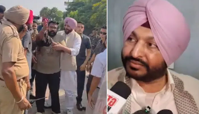 पंजाब में रवनीत सिंह बिट्टू के काफिले पर कथित हमले के बाद का दृश्य