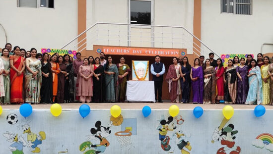 Teachers and students during Teachers’ Day celebration at Faridabad Model School Sector-31