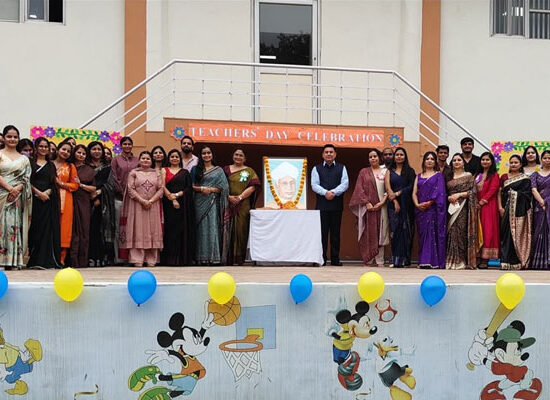 Teachers and students during Teachers’ Day celebration at Faridabad Model School Sector-31