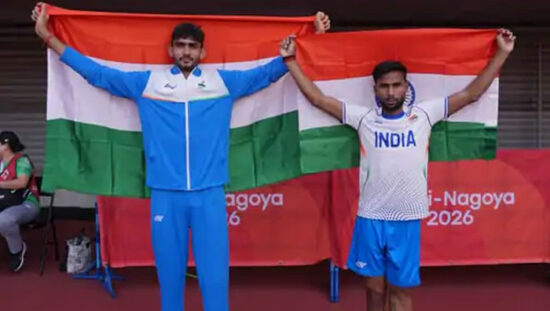Indian athletes celebrate medals at the Asian Para Games after India crosses the 60-medal mark.