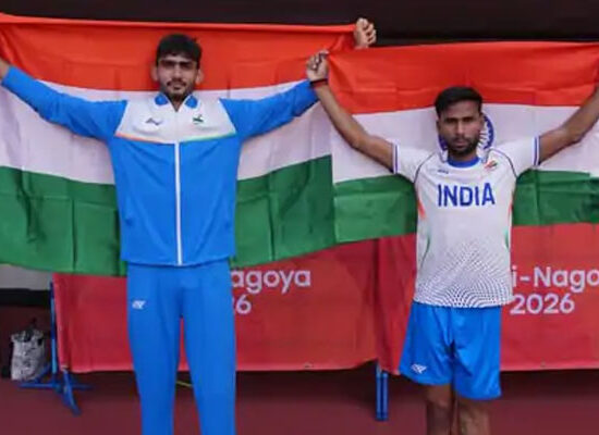 Indian athletes celebrate medals at the Asian Para Games after India crosses the 60-medal mark.
