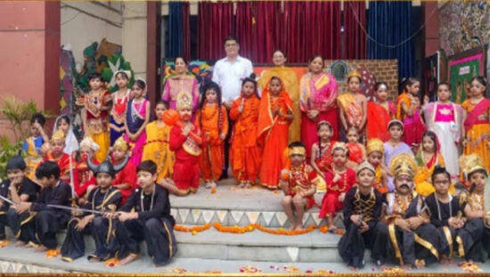 DAV Public School students perform a Ramayana dance drama during the Dussehra celebration.