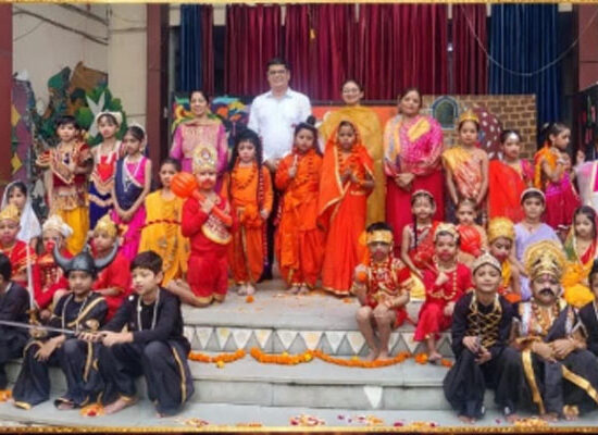 DAV Public School students perform a Ramayana dance drama during the Dussehra celebration.