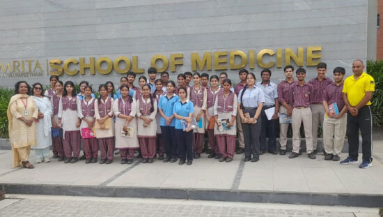 DAV Public School Class XII Science and Psychology students during an educational visit to Amrita Vishwa Vidyapeetham, Faridabad.