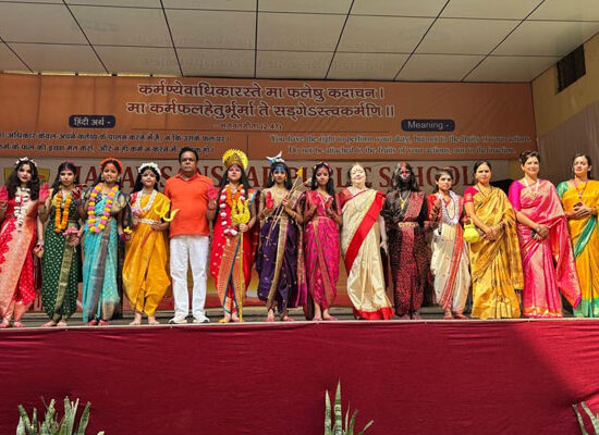 Students of Manav Sanskar Public School performing during the Ram Navami and Dussehra celebration.