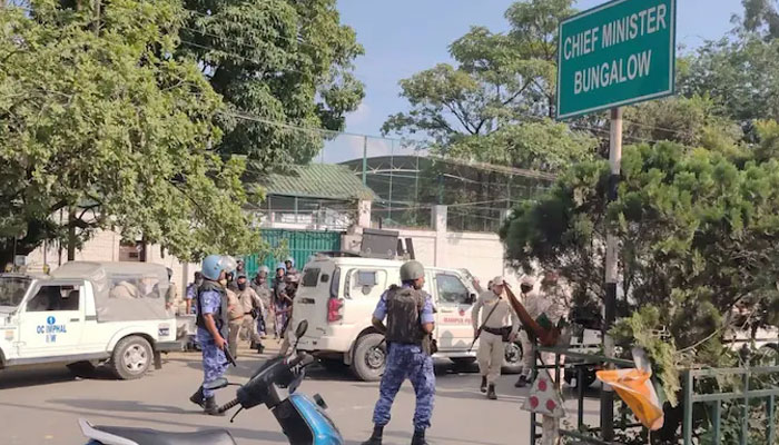 Empty roads in Manipur during a 48-hour shutdown over the killing of three civilians.