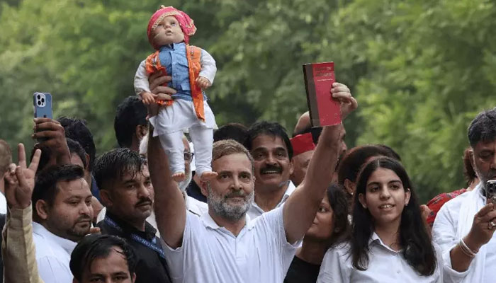 SIR के खिलाफ सुप्रीम कोर्ट में याचिका दाखिल करने वाले राहुल गांधी और विपक्षी नेताओं का विरोध प्रदर्शन
