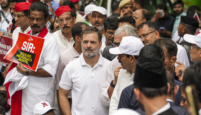 आकाशवाणी भवन के बाहर प्रदर्शन के दौरान राहुल गांधी और प्रियंका गांधी